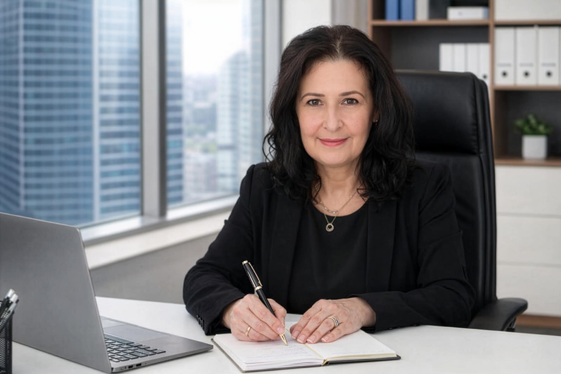 Kerstin B. Reile am Schreibtisch im Büro – Coach und Beraterin